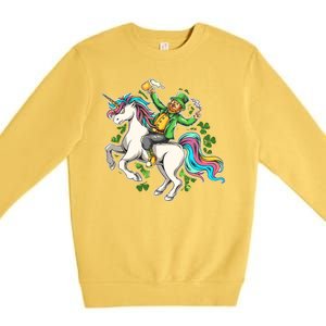 Funny St Patrick's Day Leprechaun Riding Unicorn Premium Crewneck Sweatshirt