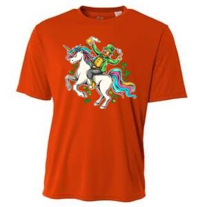 Funny St Patrick's Day Leprechaun Riding Unicorn Cooling Performance Crew T-Shirt