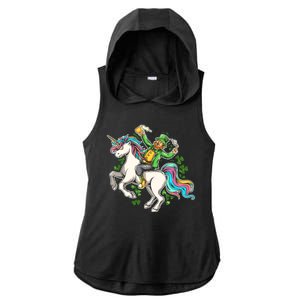 Funny St Patrick's Day Leprechaun Riding Unicorn Ladies PosiCharge Tri-Blend Wicking Draft Hoodie Tank