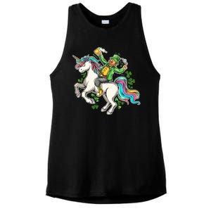 Funny St Patrick's Day Leprechaun Riding Unicorn Ladies PosiCharge Tri-Blend Wicking Tank