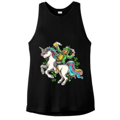 Funny St Patrick's Day Leprechaun Riding Unicorn Ladies PosiCharge Tri-Blend Wicking Tank