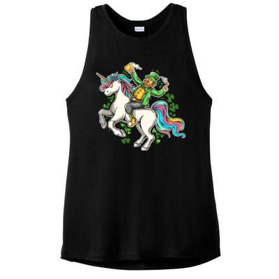 Funny St Patrick's Day Leprechaun Riding Unicorn Ladies PosiCharge Tri-Blend Wicking Tank