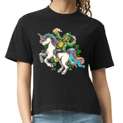 Funny St Patrick's Day Leprechaun Riding Unicorn Comfort Colors Boxy T-Shirt