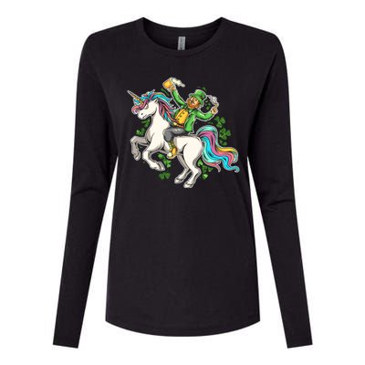 Funny St Patrick's Day Leprechaun Riding Unicorn Womens Cotton Relaxed Long Sleeve T-Shirt