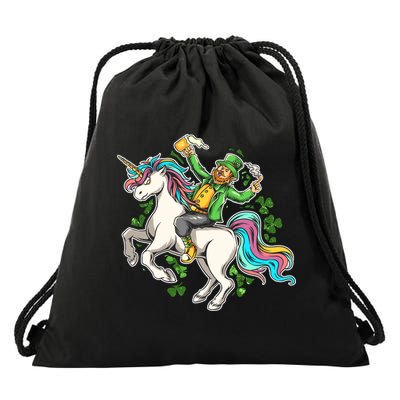 Funny St Patrick's Day Leprechaun Riding Unicorn Drawstring Bag