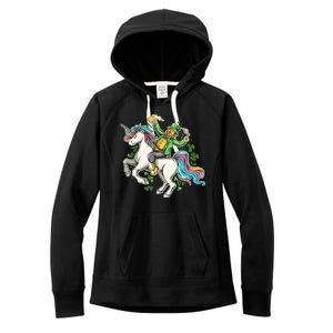 Funny St Patrick's Day Leprechaun Riding Unicorn Women's Fleece Hoodie