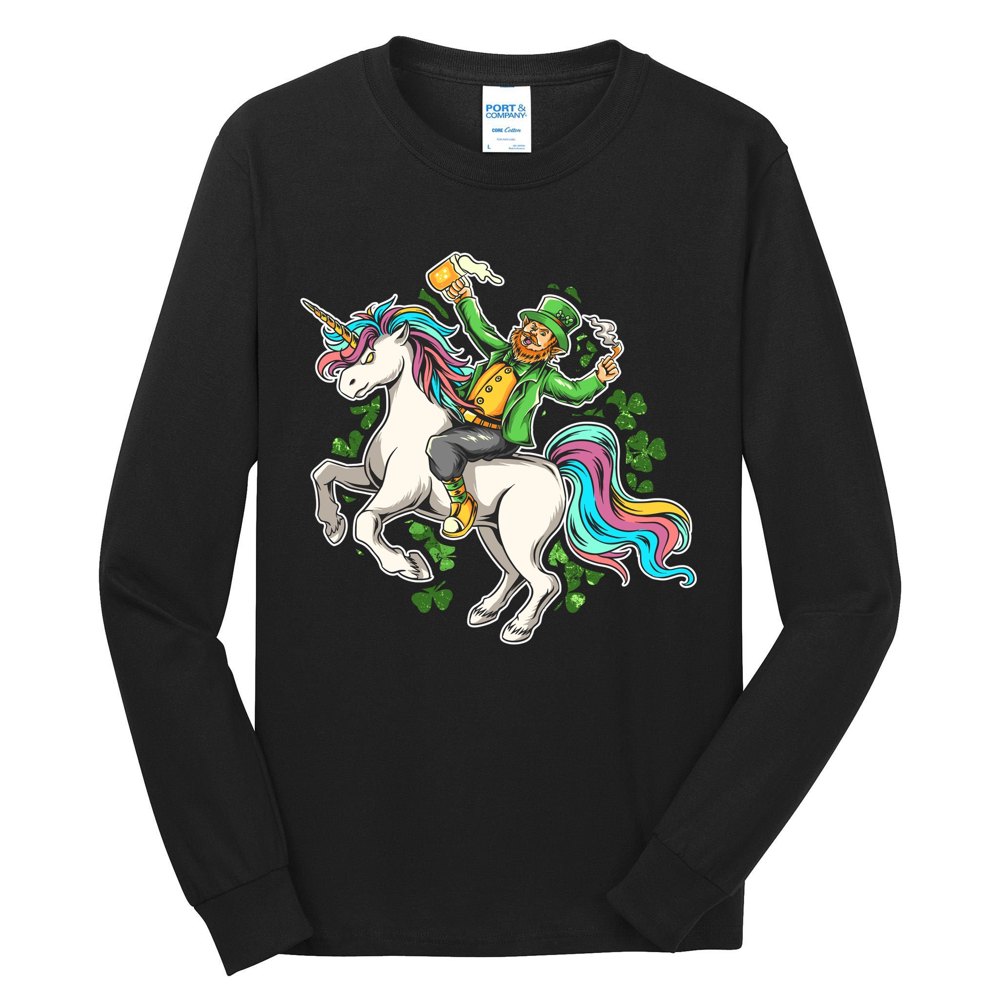 Funny St Patrick's Day Leprechaun Riding Unicorn Tall Long Sleeve T-Shirt