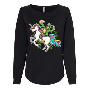 Funny St Patrick's Day Leprechaun Riding Unicorn Womens California Wash Sweatshirt