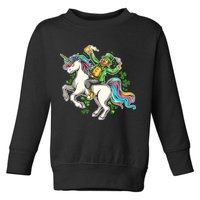 Funny St Patrick's Day Leprechaun Riding Unicorn Toddler Sweatshirt