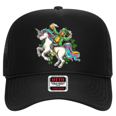 Funny St Patrick's Day Leprechaun Riding Unicorn Trucker Hat