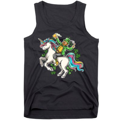 Funny St Patrick's Day Leprechaun Riding Unicorn Tank Top