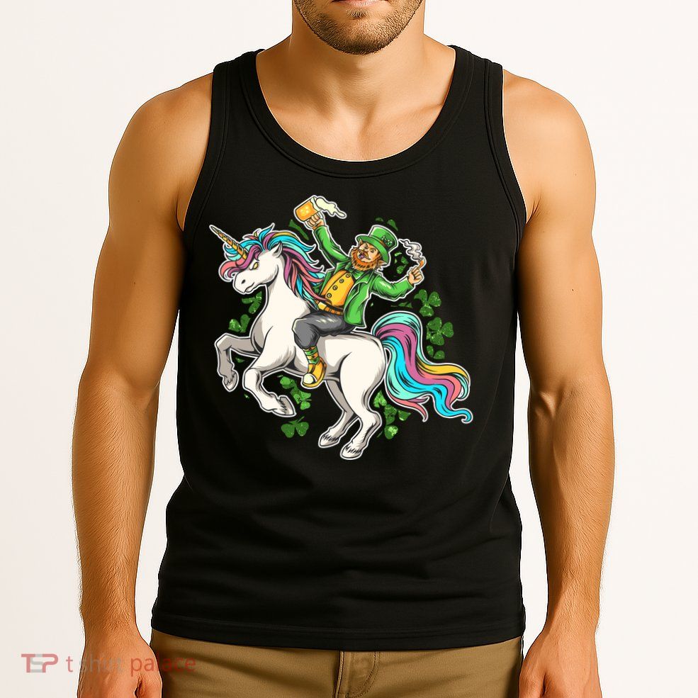 Funny St Patrick's Day Leprechaun Riding Unicorn Tank Top