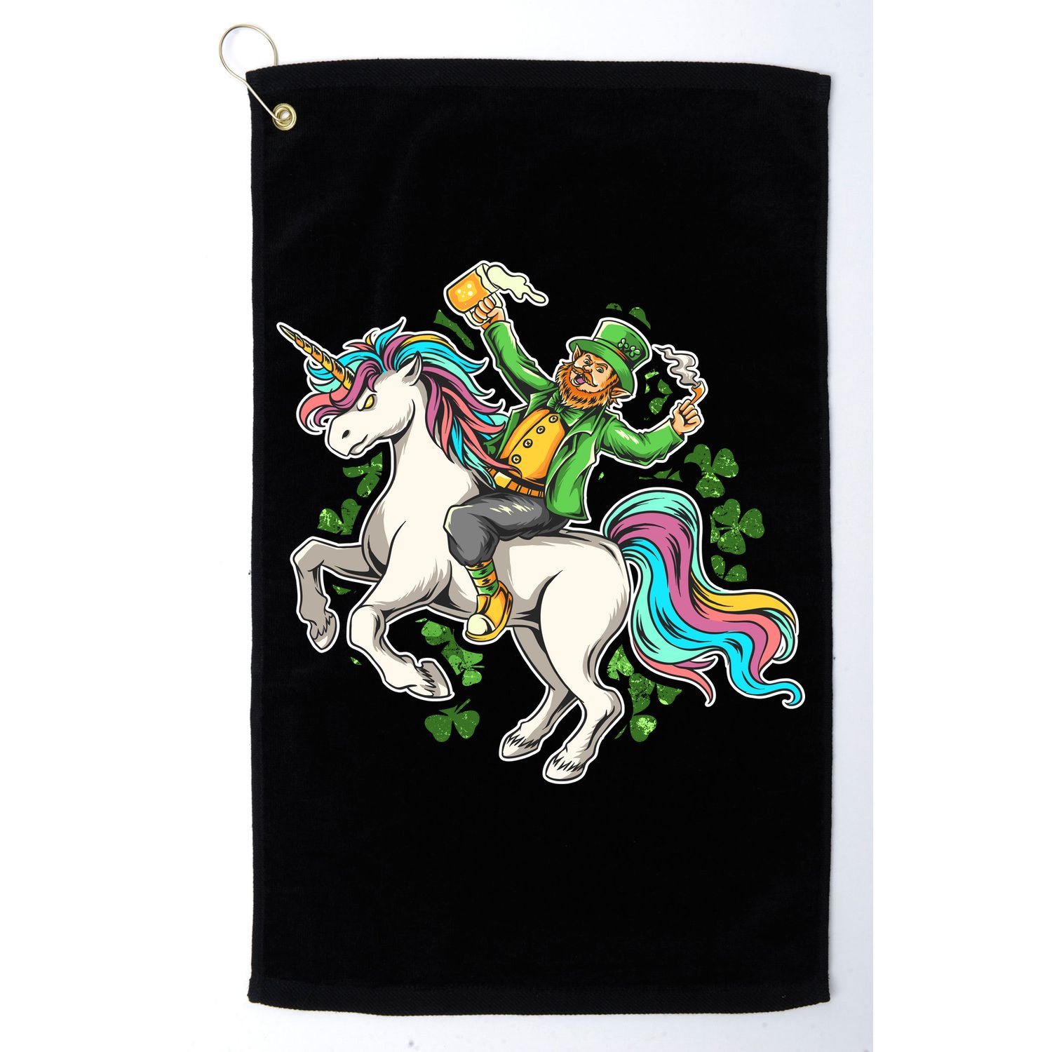 Funny St Patrick's Day Leprechaun Riding Unicorn Golf Towel