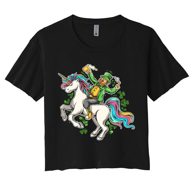 Funny St Patrick's Day Leprechaun Riding Unicorn Crop Top