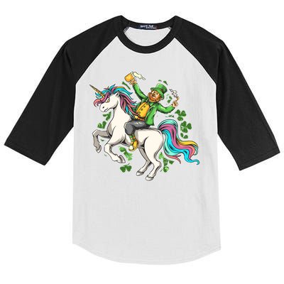 Funny St Patrick's Day Leprechaun Riding Unicorn Kids Colorblock Raglan Jersey