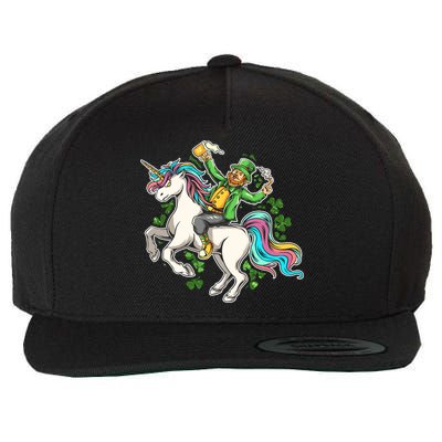 Funny St Patrick's Day Leprechaun Riding Unicorn Wool Snapback Cap
