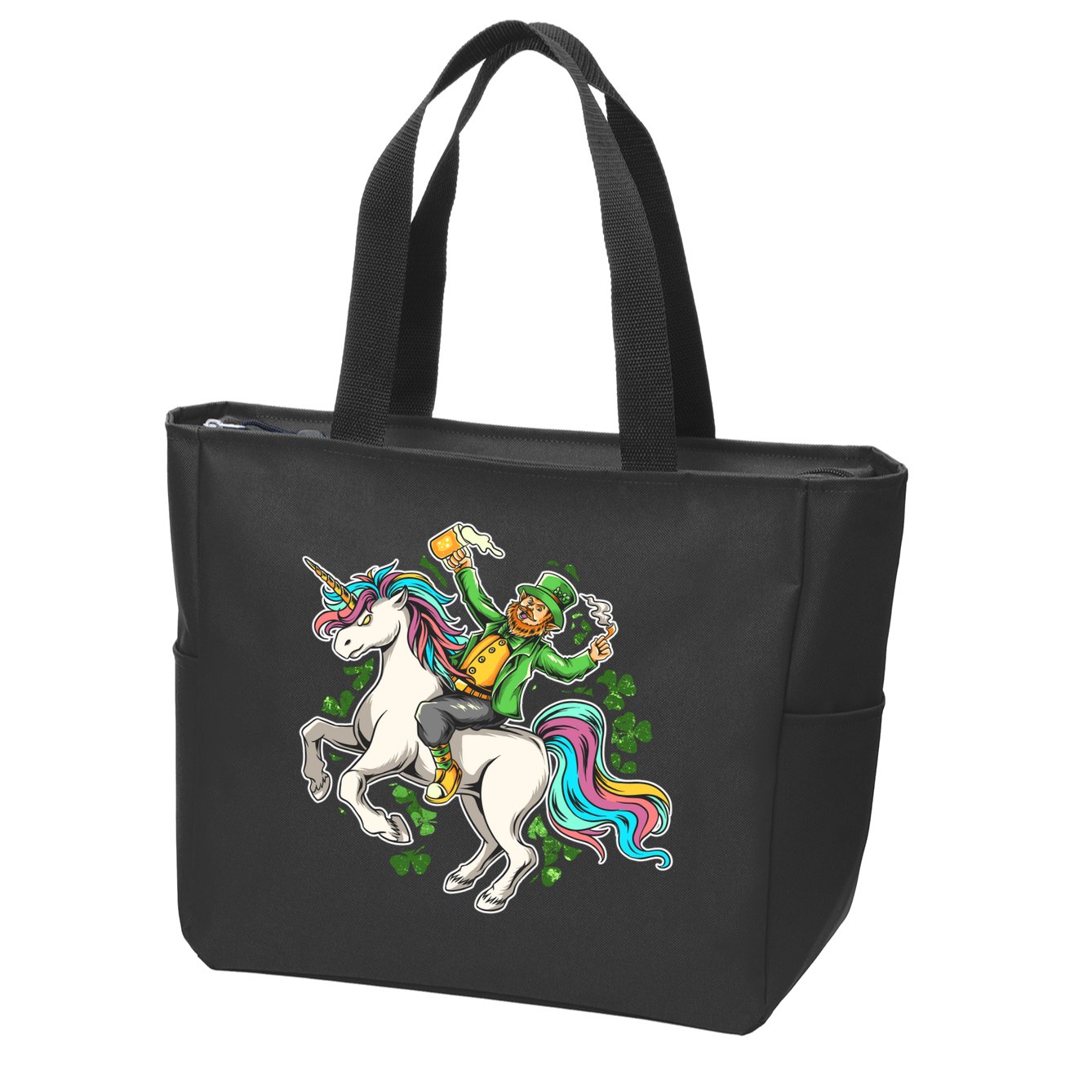 Funny St Patrick's Day Leprechaun Riding Unicorn Zip Tote Bag