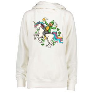 Funny St Patrick's Day Leprechaun Riding Unicorn Womens Funnel Neck Pullover Hood