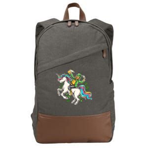 Funny St Patrick's Day Leprechaun Riding Unicorn Cotton Canvas Backpack