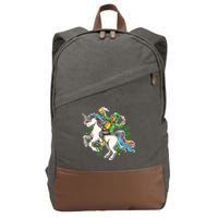 Funny St Patrick's Day Leprechaun Riding Unicorn Cotton Canvas Backpack