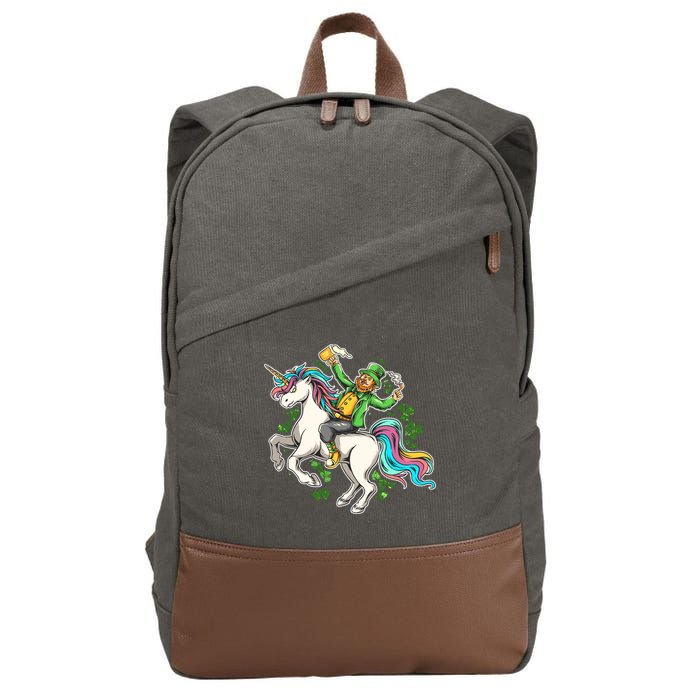 Funny St Patrick's Day Leprechaun Riding Unicorn Cotton Canvas Backpack