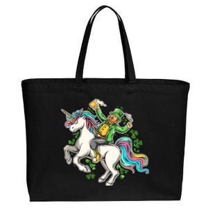 Funny St Patrick's Day Leprechaun Riding Unicorn Cotton Canvas Jumbo Tote