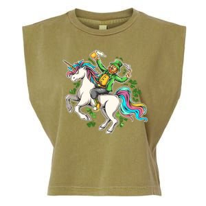 Funny St Patrick's Day Leprechaun Riding Unicorn Garment-Dyed Women's Muscle Tee