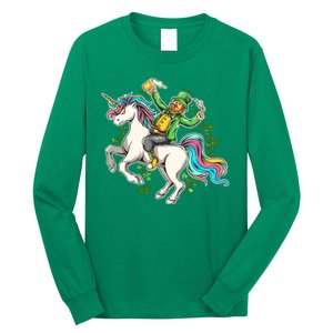 Funny St Patrick's Day Leprechaun Riding Unicorn Long Sleeve Shirt