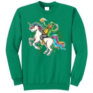 Funny St Patrick's Day Leprechaun Riding Unicorn Sweatshirt