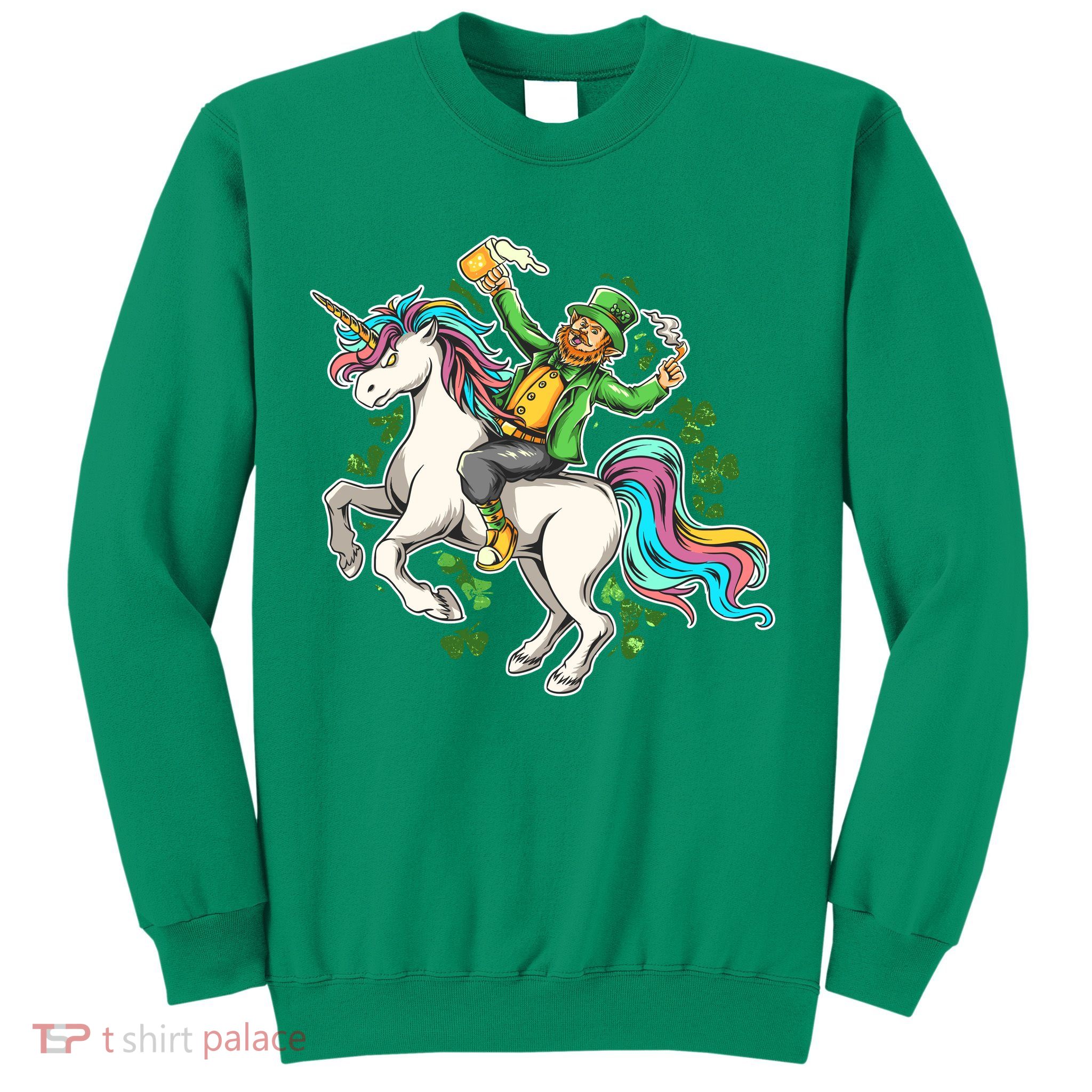 Funny St Patrick's Day Leprechaun Riding Unicorn Sweatshirt