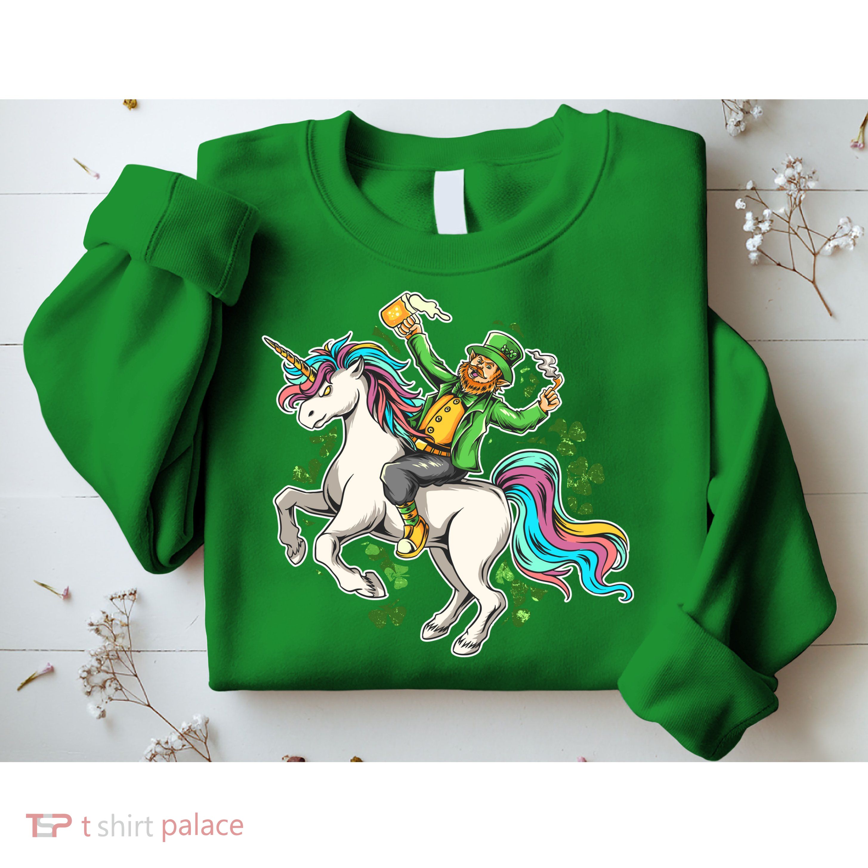 Funny St Patrick's Day Leprechaun Riding Unicorn Sweatshirt