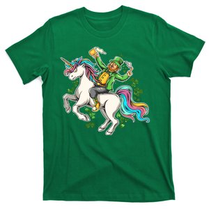 Funny St Patrick's Day Leprechaun Riding Unicorn T-Shirt