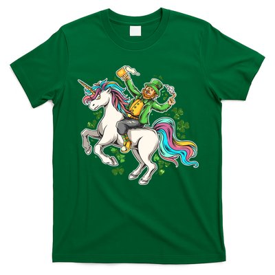 Funny St Patrick's Day Leprechaun Riding Unicorn T-Shirt