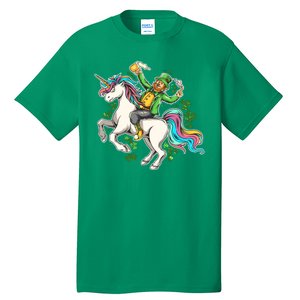 Funny St Patrick's Day Leprechaun Riding Unicorn Tall T-Shirt