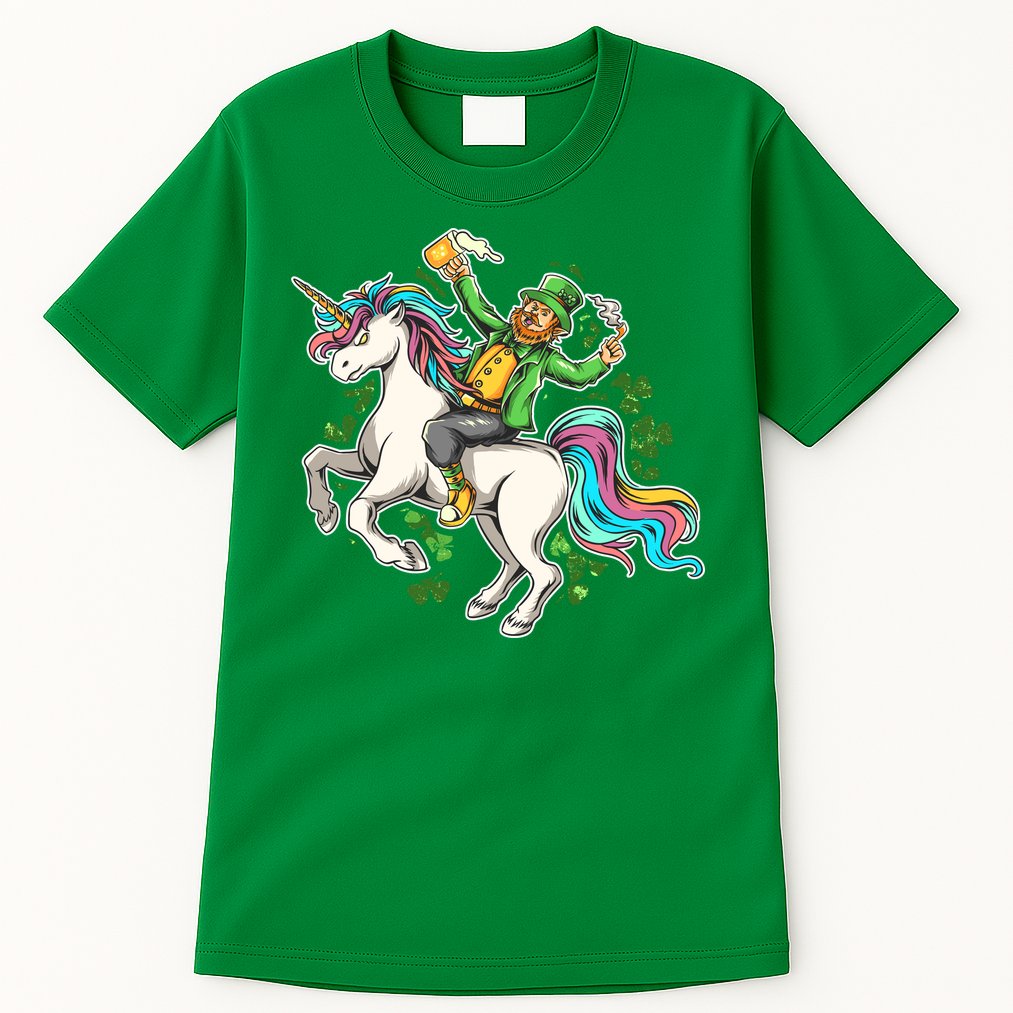 Funny St Patrick's Day Leprechaun Riding Unicorn Tall T-Shirt