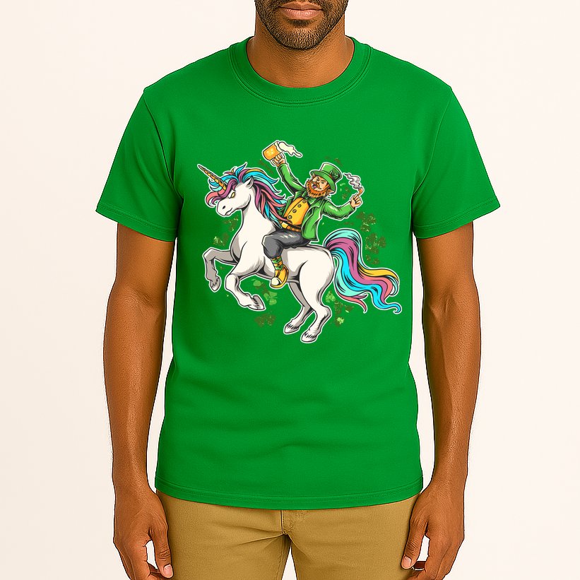 Funny St Patrick's Day Leprechaun Riding Unicorn Tall T-Shirt
