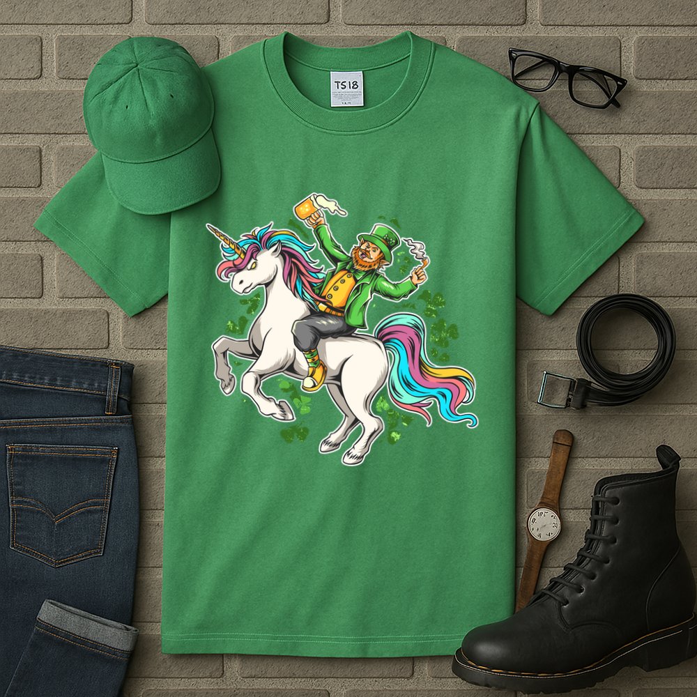 Funny St Patrick's Day Leprechaun Riding Unicorn Tall T-Shirt