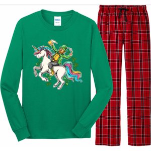 Funny St Patrick's Day Leprechaun Riding Unicorn Long Sleeve Pajama Set