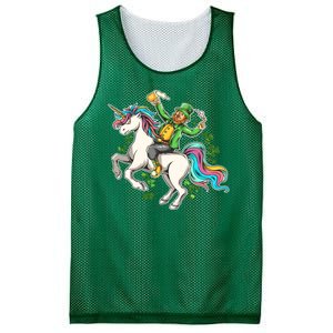 Funny St Patrick's Day Leprechaun Riding Unicorn Mesh Reversible Basketball Jersey Tank