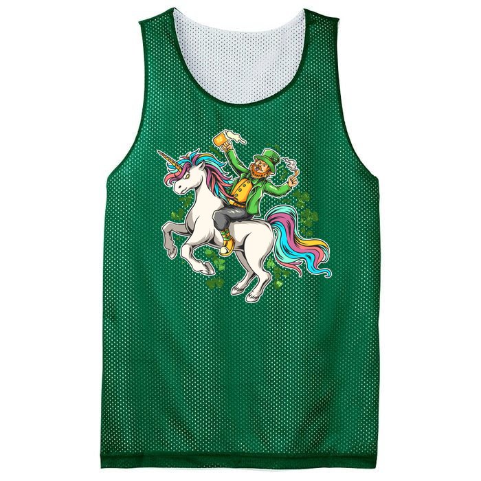 Funny St Patrick's Day Leprechaun Riding Unicorn Mesh Reversible Basketball Jersey Tank