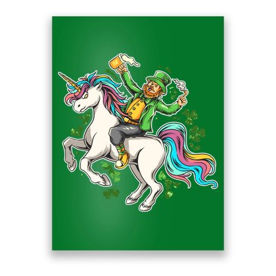 Funny St Patrick's Day Leprechaun Riding Unicorn Poster