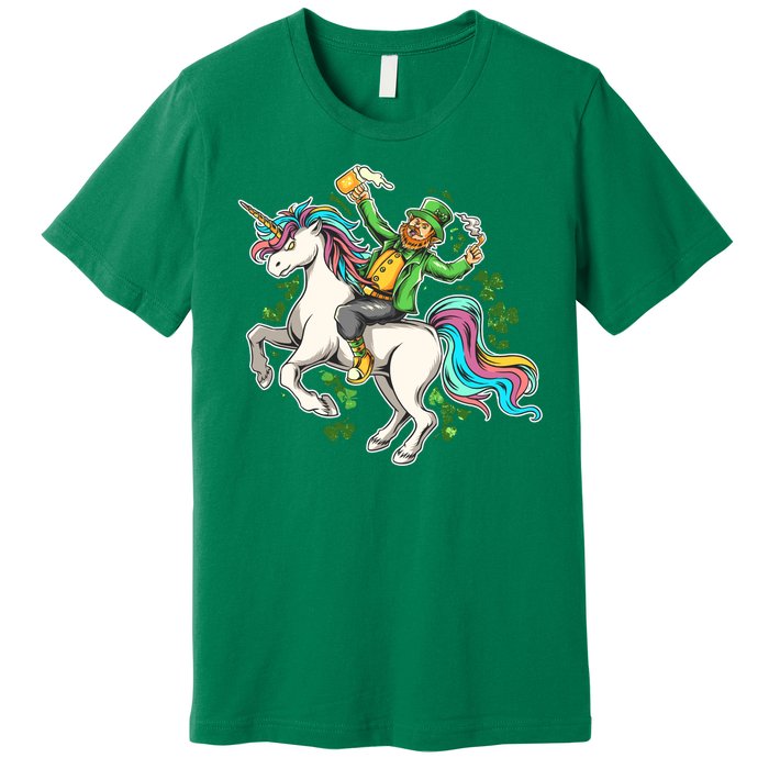 Funny St Patrick's Day Leprechaun Riding Unicorn Premium T-Shirt