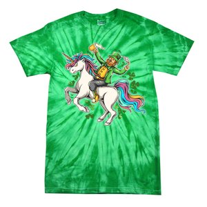 Funny St Patrick's Day Leprechaun Riding Unicorn Tie-Dye T-Shirt