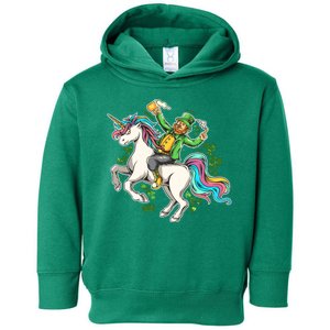 Funny St Patrick's Day Leprechaun Riding Unicorn Toddler Hoodie