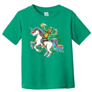 Funny St Patrick's Day Leprechaun Riding Unicorn Toddler T-Shirt