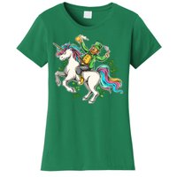 Funny St Patrick's Day Leprechaun Riding Unicorn Women's T-Shirt