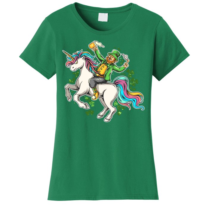 Funny St Patrick's Day Leprechaun Riding Unicorn Women's T-Shirt