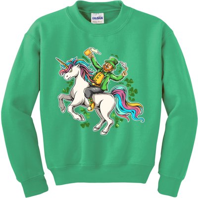 Funny St Patrick's Day Leprechaun Riding Unicorn Kids Sweatshirt