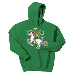 Funny St Patrick's Day Leprechaun Riding Unicorn Kids Hoodie