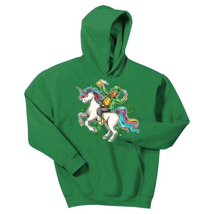 Funny St Patrick's Day Leprechaun Riding Unicorn Kids Hoodie